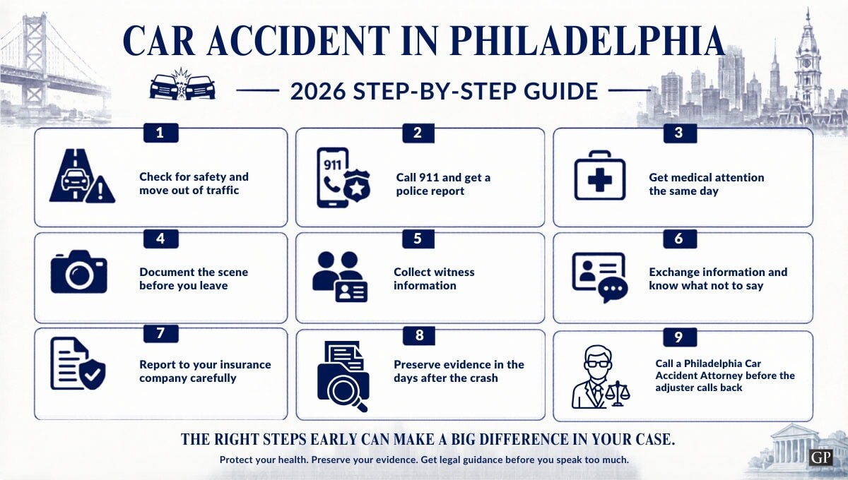 infographics on steps to take after a car accident in philadelphia